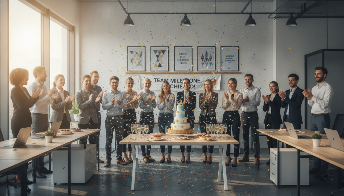 Cheerful workplace celebration...