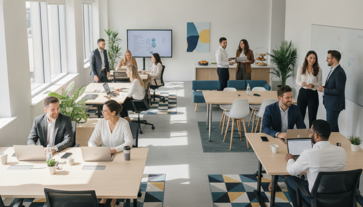 Bright modern office scene wit...