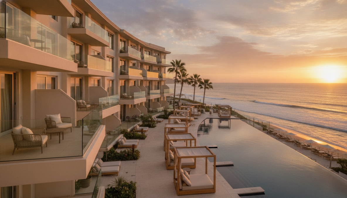 Cinematic luxury hotel at gold...