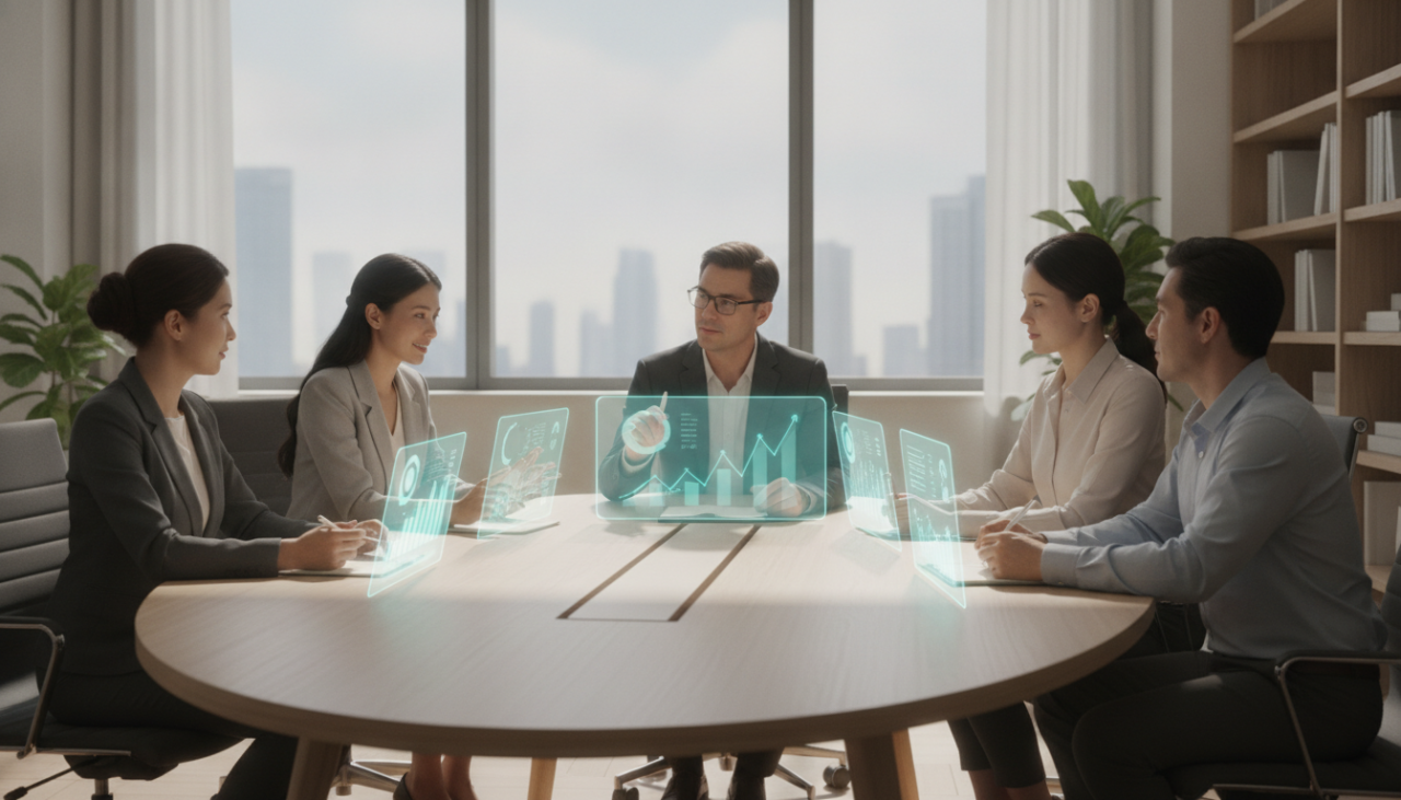 Calm corporate team planning s...
