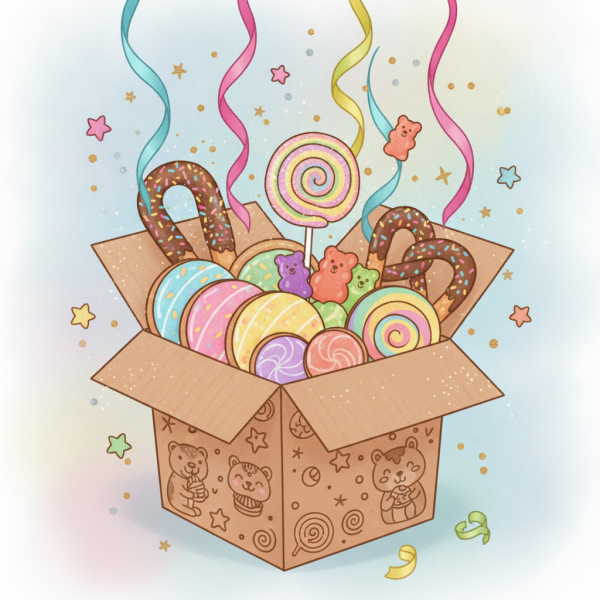 open treat box with colorful g...