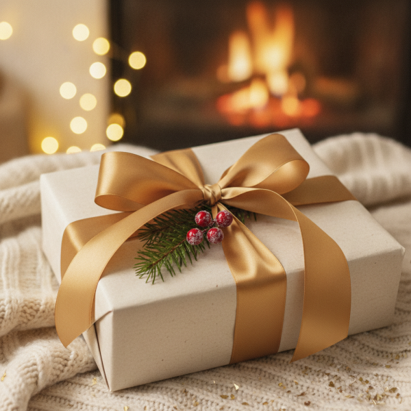 Cozy holiday gift box with sof...