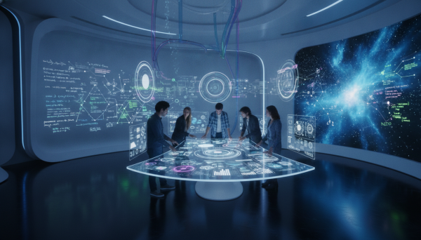 abstract innovation lab with g...