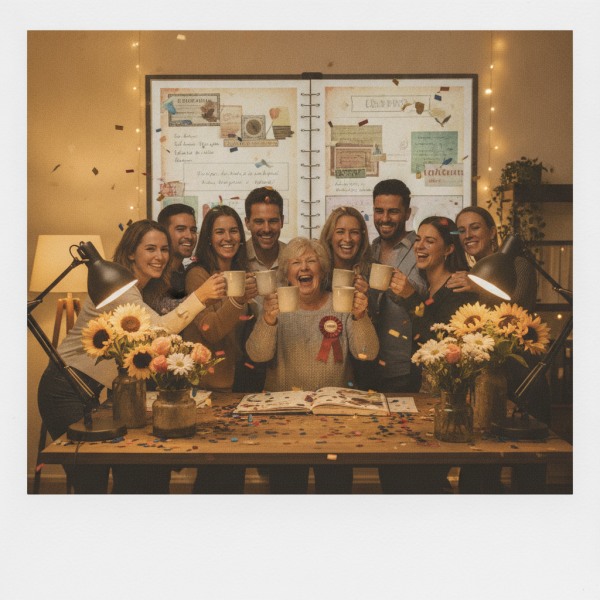 Polaroid-style cheerful team r...