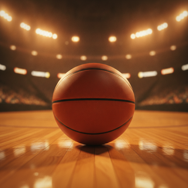 Close-up basketball on polishe...