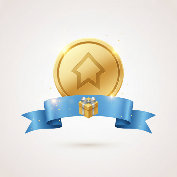 Gold reward badge with ribbon,...