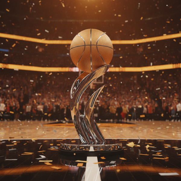 Shiny trophy with basketball o...