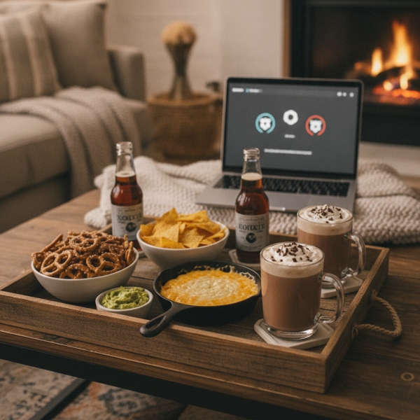 Cozy game day snacks and drink...