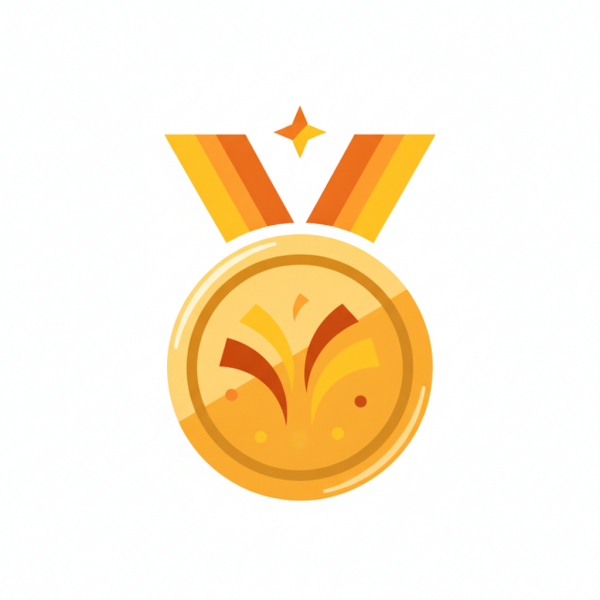 Simple flat gold medal and cel...