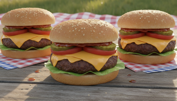 Close-up of classic cheeseburg...