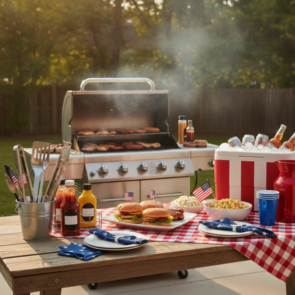 Summer grilling setup with bar...