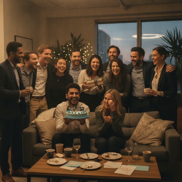 Warm candid team celebration p...
