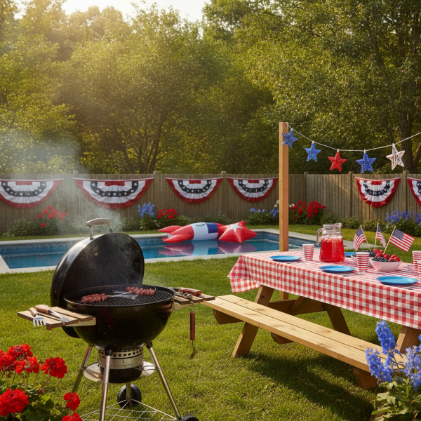 backyard summer setup with gri...