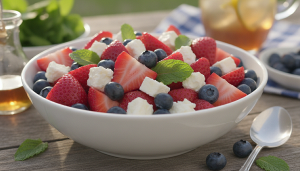 Patriotic berry salad in a whi...