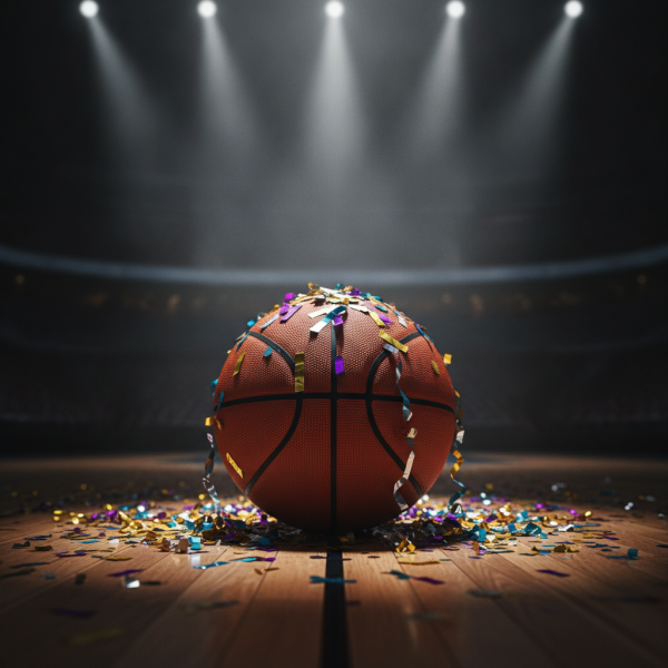 Close-up of a basketball on ha...