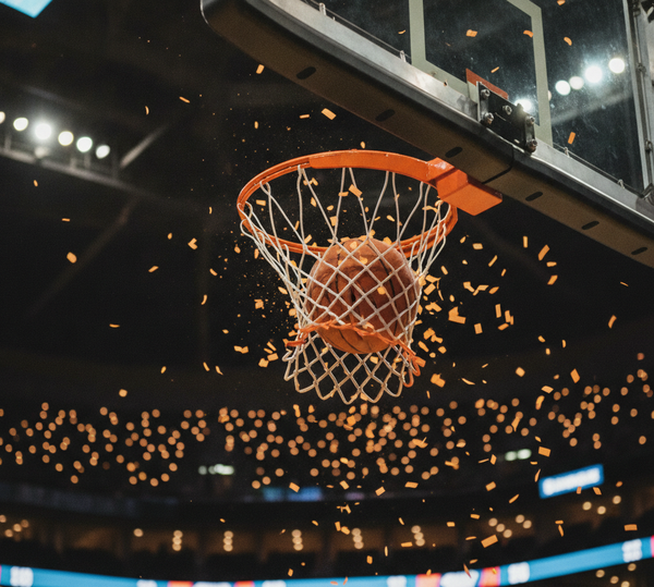 Close-up of basketball enterin...