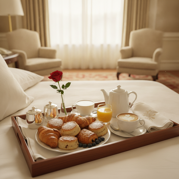Luxury breakfast in bed with f...