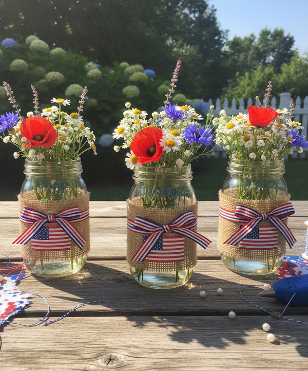 DIY mason jar flag centerpiece...