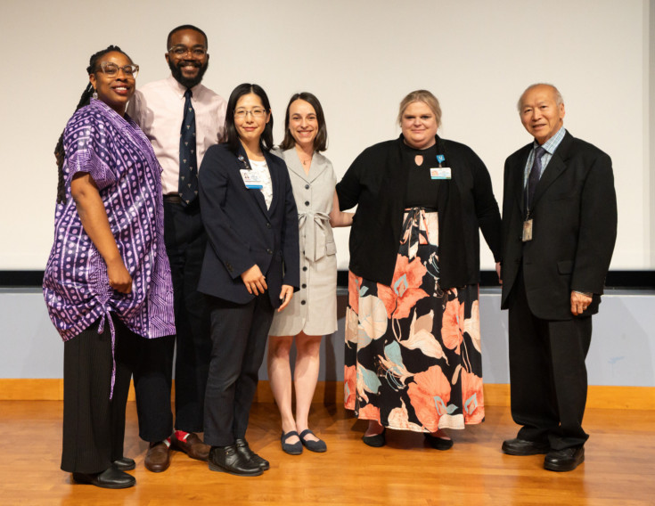 Photo of Drs. Kenechukwu N. Ojukwu,&nbsp;Max Jordan Nguemeni Taiko, Linda Kaye Czypinski, and &nbsp;Felix W. Leung at Tamkin Hall durin